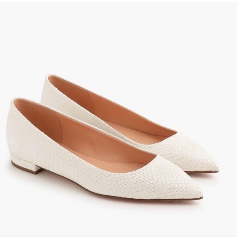 J. Crew white python pointy toe flats like new size 7.5